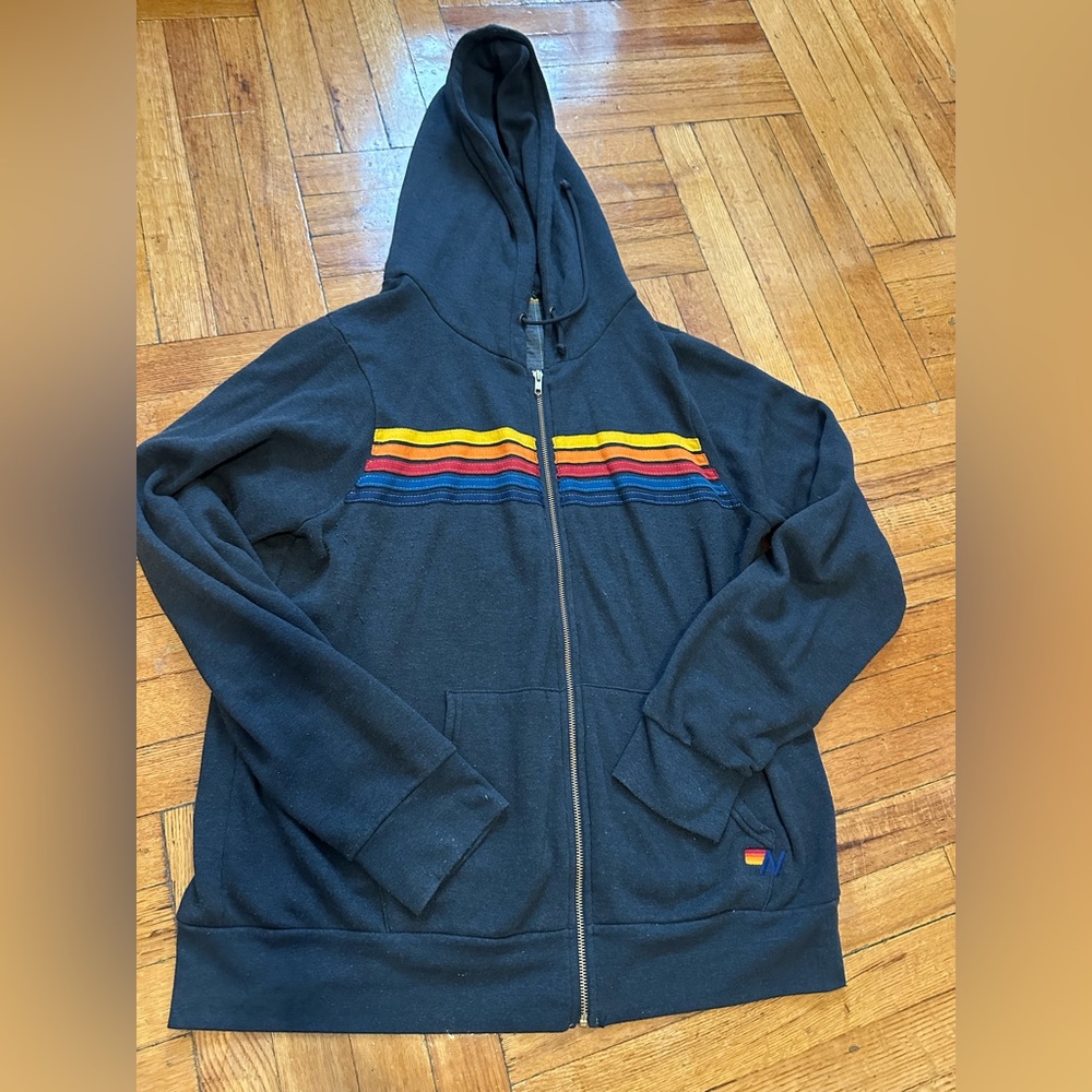 Aviator Nation Charcoal Hoodie with Classic Stripes